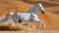 White Horse Running in Desert Dust Royalty Free Stock Photo