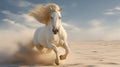 White horse running in the desert. The galloping white horse. Royalty Free Stock Photo