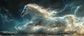 a white horse is running through a storm in the water Royalty Free Stock Photo