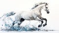 Dynamic White Horse Running Through Water in Expressive Oil Painting Style Royalty Free Stock Photo
