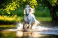 White Horse Running in the Water
