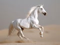 White horse runs gallop on sand in the desert Royalty Free Stock Photo