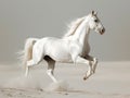 White horse runs gallop in the sand storm. A white horse standing on its hind legs in the desert Royalty Free Stock Photo