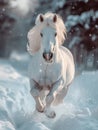 White horse runs gallop in the snow Royalty Free Stock Photo