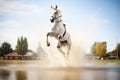 white horse splashing through water jump Royalty Free Stock Photo