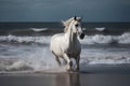 White Horse in Wild, Running Stallion by Seaside, Beautiful Horse, Abstract Generative AI Illustration Royalty Free Stock Photo