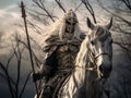 White horseman of apocalypse warrior in golden armor riding white horse AI