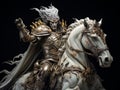 White horseman of apocalypse warrior in golden armor riding white horse AI