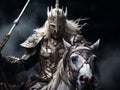 White horseman of apocalypse warrior in golden armor riding white horse AI