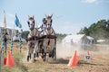 White horses and carriage on starting line spectacular view