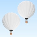 White hot air balloon on clouds background with basket. 3d rendering