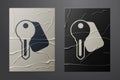 White Hotel door lock key icon isolated on crumpled paper background. Paper art style. Vector Royalty Free Stock Photo