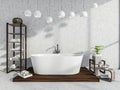 White hotel spa bathroom with seven pendant lights Royalty Free Stock Photo