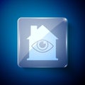 White House with eye scan icon isolated on blue background. Scanning eye. Security check symbol. Cyber eye sign. Square Royalty Free Stock Photo