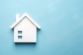 White house or icon on light blue background, copy space. Construction, mortgage, home loan and real estate Royalty Free Stock Photo