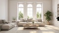 Dreamlike White Living Room With Large Windows And Soft Rounded Forms