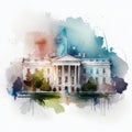 White House in watercolor style by Generative AI Royalty Free Stock Photo