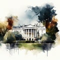 White House in watercolor style by Generative AI Royalty Free Stock Photo