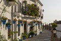 White houses with blue pots. Mijas. Costa del Sol. Andalusia. Royalty Free Stock Photo