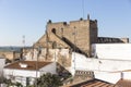 White houses and the castle in Ouguela village, Campo Maior, Portalegre district, Portugal