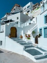 White houses and colorful windows of Santorini, Greece. Royalty Free Stock Photo