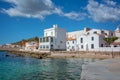 White houses by the sea in the villlage of Fornells, Balearic islands Spain Royalty Free Stock Photo