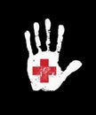 White human handprint with Red Cross Movement flag