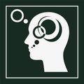 White human head profile with abstract thought bubbles and circles on green background white silhouette Royalty Free Stock Photo