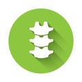 White Human spine icon isolated with long shadow. Green circle button. Vector Royalty Free Stock Photo