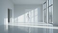 White Humanoid Figure in a Bright, Empty Minimalist Room Illuminated by Large Windows During Daylight Royalty Free Stock Photo