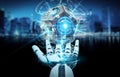 White humanoid hand using drone security camera 3D rendering Royalty Free Stock Photo