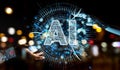 White humanoid hand using digital artificial intelligence icon h