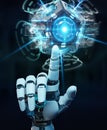 White humanoid hand using drone security camera 3D rendering Royalty Free Stock Photo