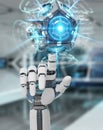 White humanoid hand using drone security camera 3D rendering