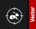 White Hunt on rabbit with crosshairs icon isolated on black background. Hunting club logo with rabbit and target. Rifle Royalty Free Stock Photo