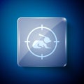 White Hunt on rabbit with crosshairs icon isolated on blue background. Hunting club logo with rabbit and target. Rifle Royalty Free Stock Photo