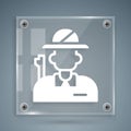 White Hunter icon isolated on grey background. Square glass panels. Vector Royalty Free Stock Photo