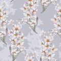 White hyacinths on light blue background. Seamless watercolor pattern Royalty Free Stock Photo