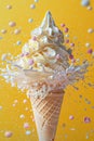 A white ice cream cone with pink sprinkles and white frosting Royalty Free Stock Photo