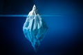 White iceberg on deep blue background. Environment concept. Winter concept. Ocean underwater background.