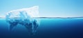 White Iceberg floating in clear blue water sea, under and above water view. Global Warming Concept. Generative AI Royalty Free Stock Photo