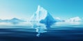 White Iceberg floating in clear blue water sea, under and above water view. Global Warming Concept. Generative AI Royalty Free Stock Photo