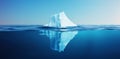 White Iceberg floating in clear blue water sea, under and above water view. Global Warming Concept. Generative AI Royalty Free Stock Photo