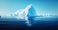 White Iceberg floating in clear blue water sea, under and above water view. Global Warming Concept. Generative AI Royalty Free Stock Photo