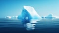 White Iceberg floating in clear blue water sea, under and above water view. Global Warming Concept. Generative AI Royalty Free Stock Photo