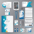 White identity template with blue origami elements. Vector company style for brandbook guideline and Pens mugs CDs books business Royalty Free Stock Photo