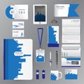 White identity template with blue origami elements. Vector company style for brandbook guideline and Pens mugs CDs books business Royalty Free Stock Photo