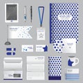 White identity template with blue origami elements. Vector company style for brandbook guideline and Pens mugs CDs books business Royalty Free Stock Photo