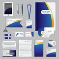 White identity template with blue origami elements. Vector company style for brandbook guideline and Pens mugs CDs books business Royalty Free Stock Photo