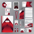 White identity template with red origami elements. Vector company style for brandbook guideline and Pens mugs CDs books business c Royalty Free Stock Photo